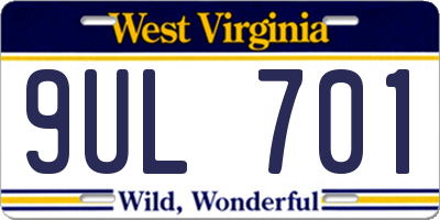 WV license plate 9UL701