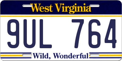 WV license plate 9UL764