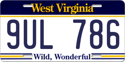 WV license plate 9UL786