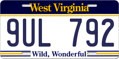 WV license plate 9UL792