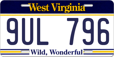 WV license plate 9UL796