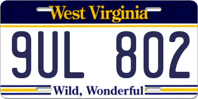 WV license plate 9UL802