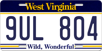 WV license plate 9UL804