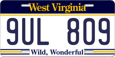 WV license plate 9UL809