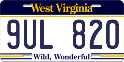 WV license plate 9UL820