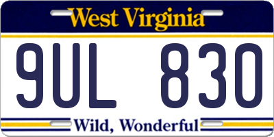 WV license plate 9UL830