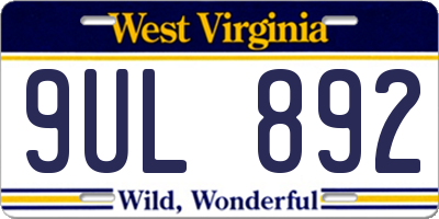 WV license plate 9UL892