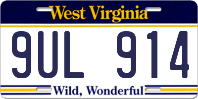 WV license plate 9UL914