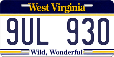 WV license plate 9UL930