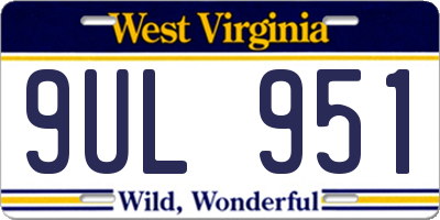 WV license plate 9UL951