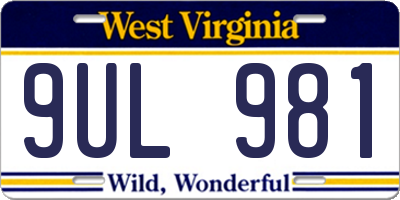 WV license plate 9UL981