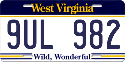 WV license plate 9UL982