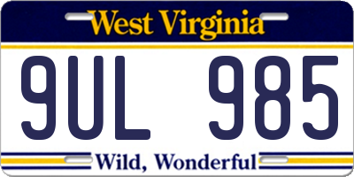 WV license plate 9UL985