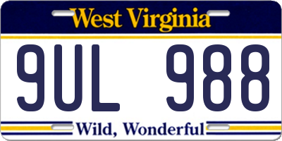 WV license plate 9UL988