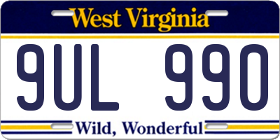 WV license plate 9UL990
