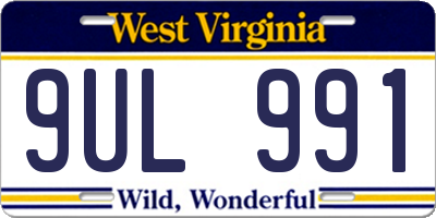 WV license plate 9UL991