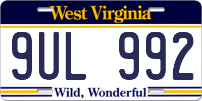 WV license plate 9UL992