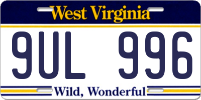 WV license plate 9UL996