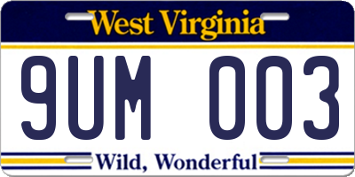 WV license plate 9UM003