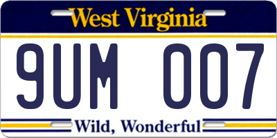 WV license plate 9UM007