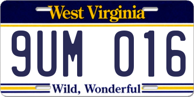 WV license plate 9UM016