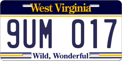 WV license plate 9UM017