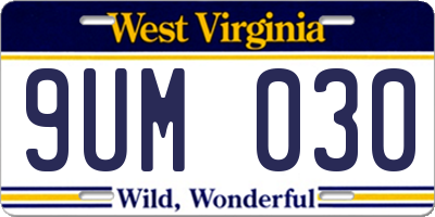 WV license plate 9UM030