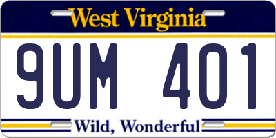 WV license plate 9UM401