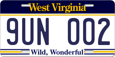 WV license plate 9UN002