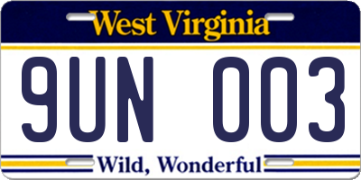 WV license plate 9UN003