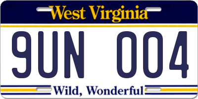 WV license plate 9UN004