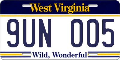 WV license plate 9UN005
