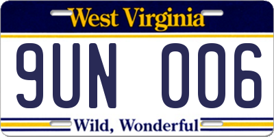 WV license plate 9UN006