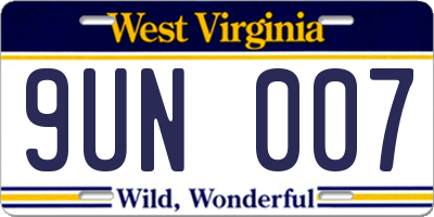 WV license plate 9UN007