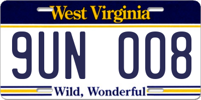 WV license plate 9UN008