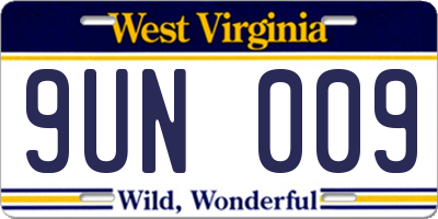 WV license plate 9UN009