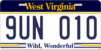 WV license plate 9UN010