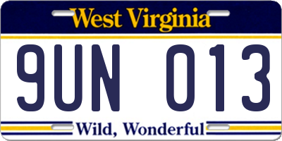 WV license plate 9UN013