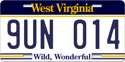 WV license plate 9UN014