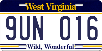 WV license plate 9UN016