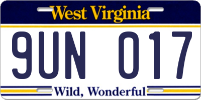WV license plate 9UN017