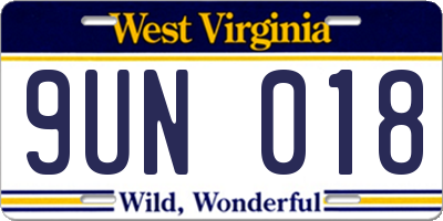 WV license plate 9UN018