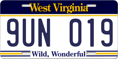 WV license plate 9UN019