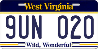 WV license plate 9UN020