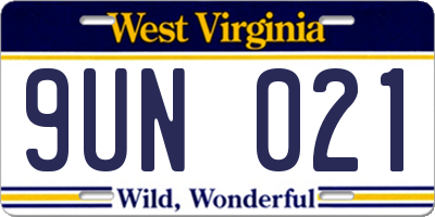 WV license plate 9UN021