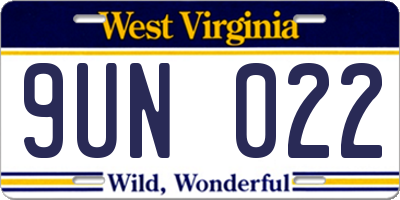 WV license plate 9UN022