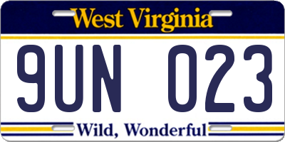 WV license plate 9UN023