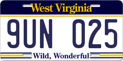 WV license plate 9UN025