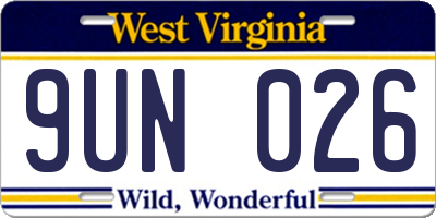 WV license plate 9UN026