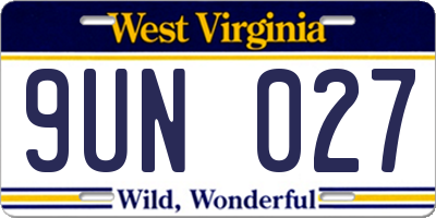WV license plate 9UN027